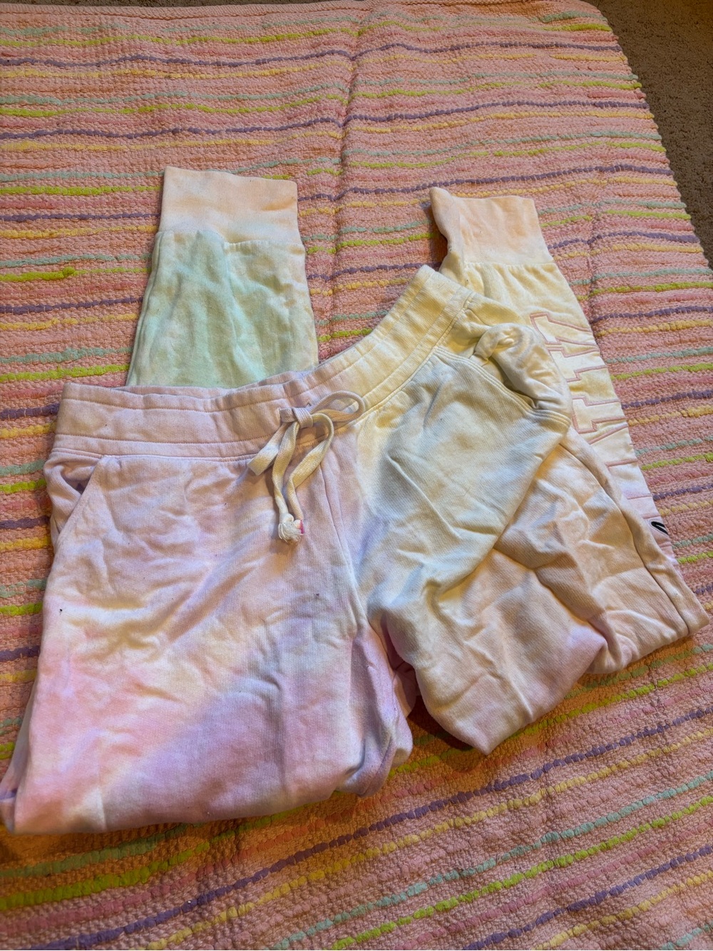 PINK Victoria's Secret Kids Pastel Tie-Dye Joggers - Pink, Yellow, Green